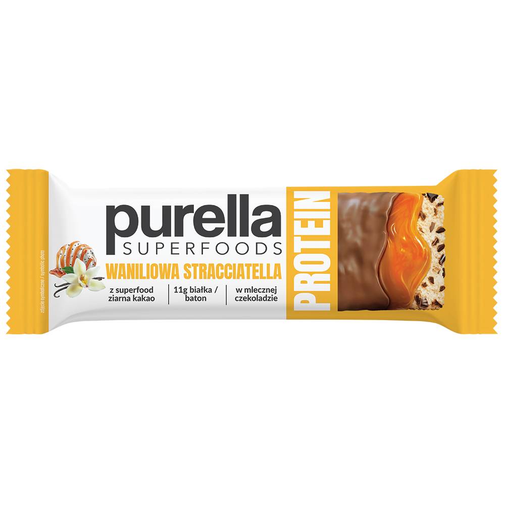 Purella Superfoods Protein bar baton proteinowy waniliowa straciatella 45g 	