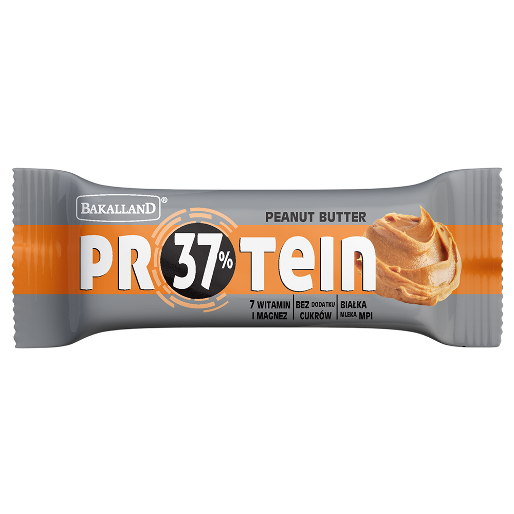 Bakalland Baton Proteinowy 37% białka Peanut butter Masło orzechowe bez dodatku cukru 35 g