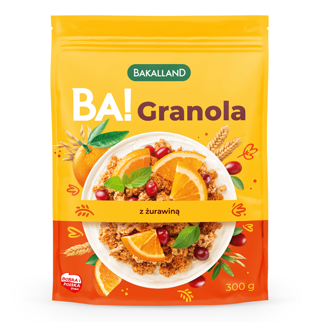 Bakalland BA! Granola z żurawiną 300 g pełnoziarnista chrupiąca premium