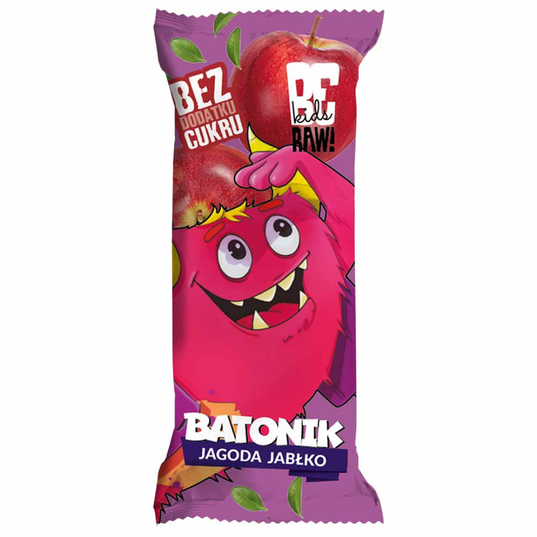 BeRAW! Kids Baton owocowy dla dzieci Jagoda Jabłko bez dodatku cukru 25 g